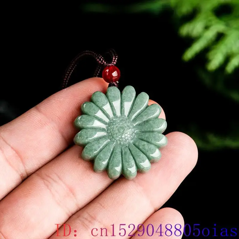 Jewelry & Watches Sp Zo O - Green Jadeite Sunflower Pendant Necklace Amulet