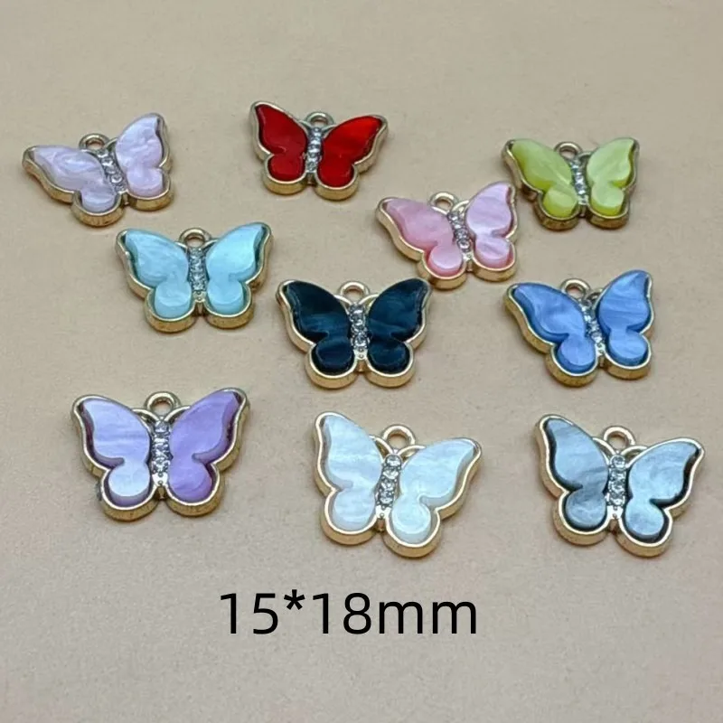 Butterfly Pendant Necklace - 10Pcs Shiny Crystal Butterfly Alloy &