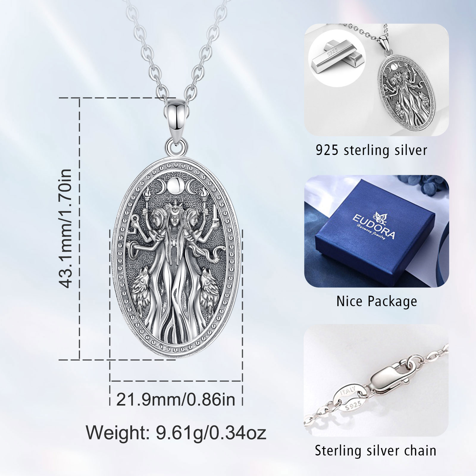 Eudora 925 Sterling Silver Tri - Mens Dog Tag Necklace recension och pris