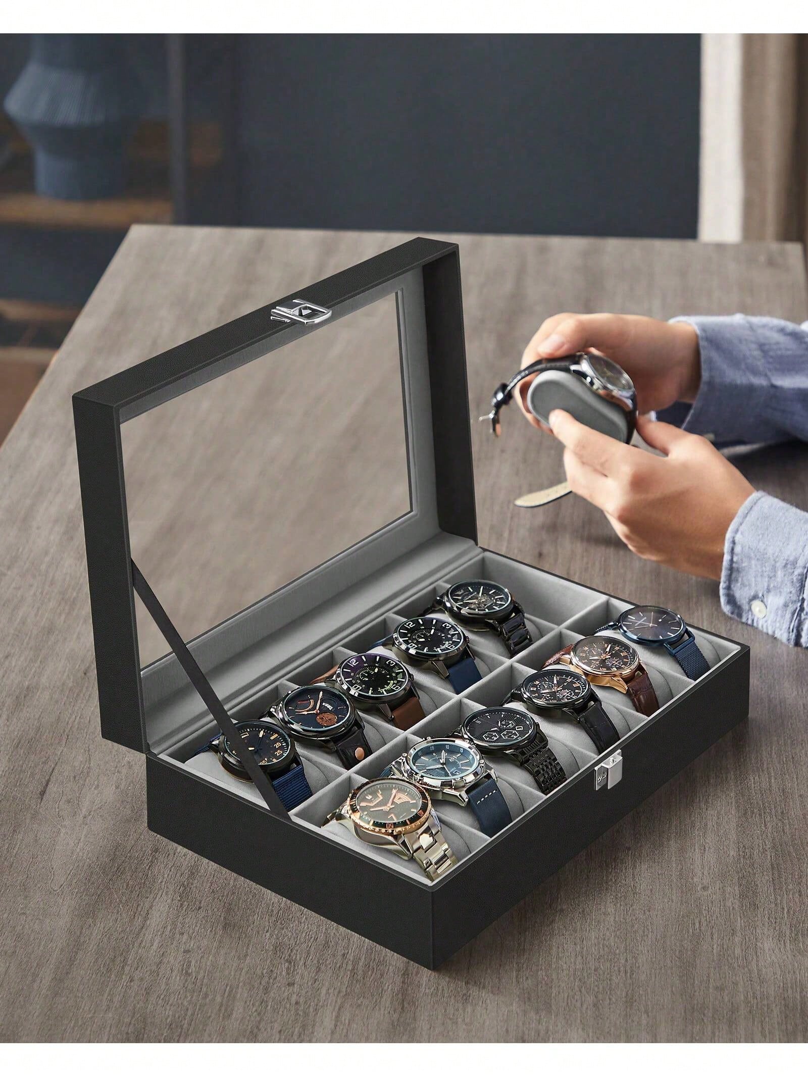 12-Slot Lockable Watch Box wit - Watches Jewelry Holder recension och pris