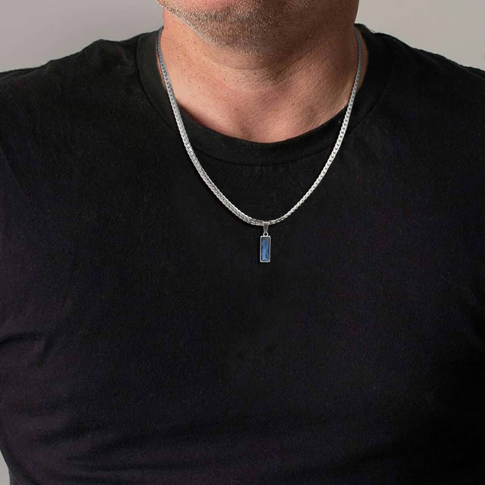 Sea Blue Geometric Pendant Nec - Mens Dog Tag Necklace recension och pris