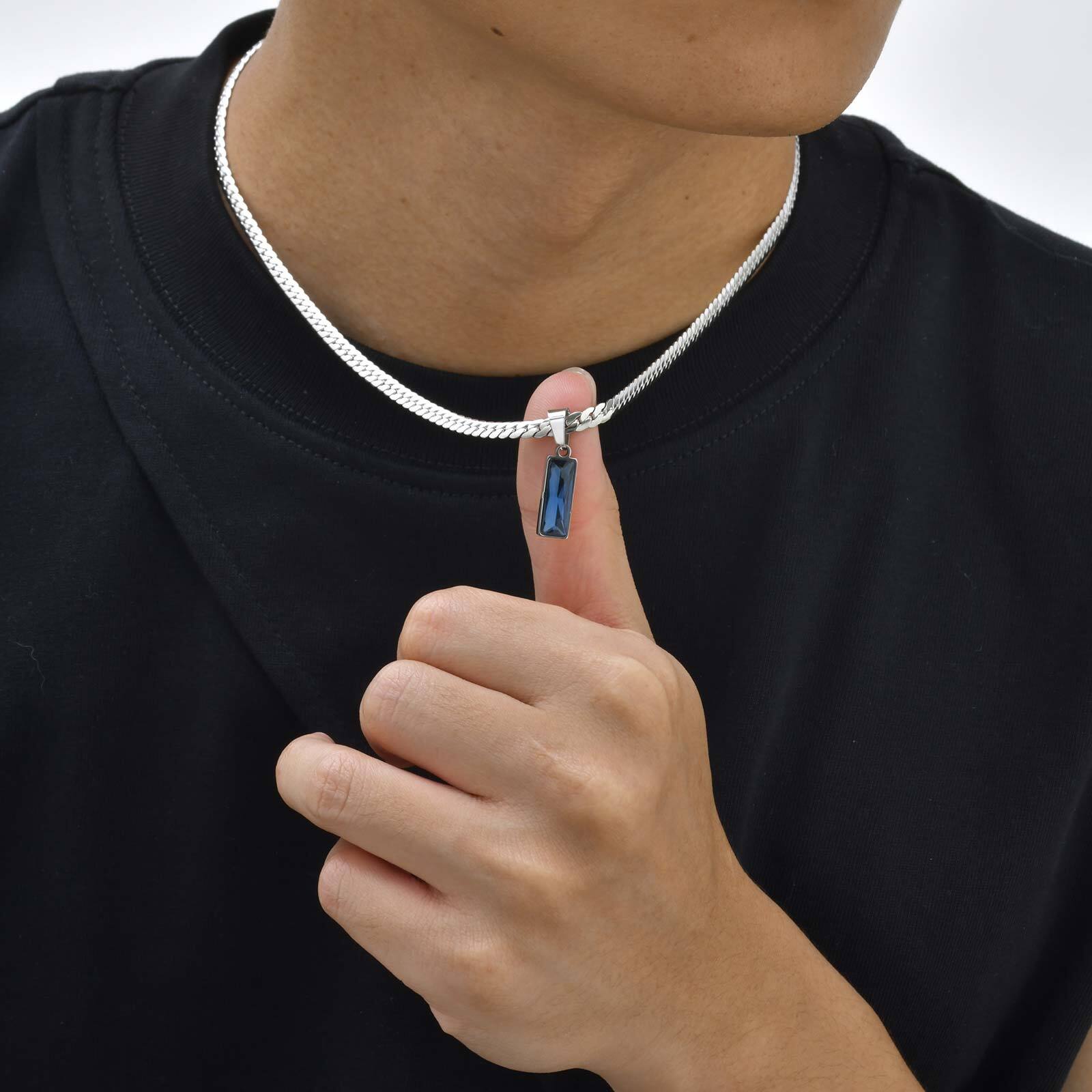 Sea Blue Geometric Pendant Nec - Mens Dog Tag Necklace recension och pris