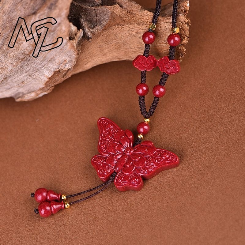 Fashion Red Cinnabar Jade Butt - Butterfly Pendant Necklace recension och pris