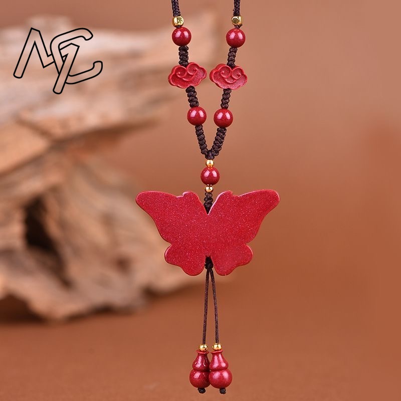 Fashion Red Cinnabar Jade Butt - Butterfly Pendant Necklace recension och pris