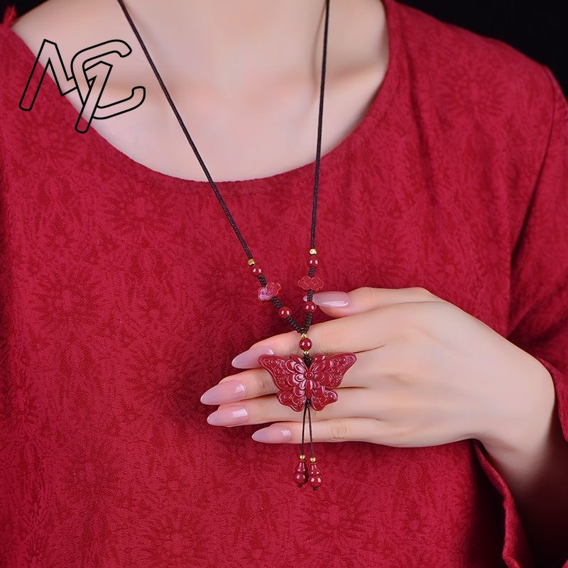 Fashion Red Cinnabar Jade Butt - Butterfly Pendant Necklace recension och pris